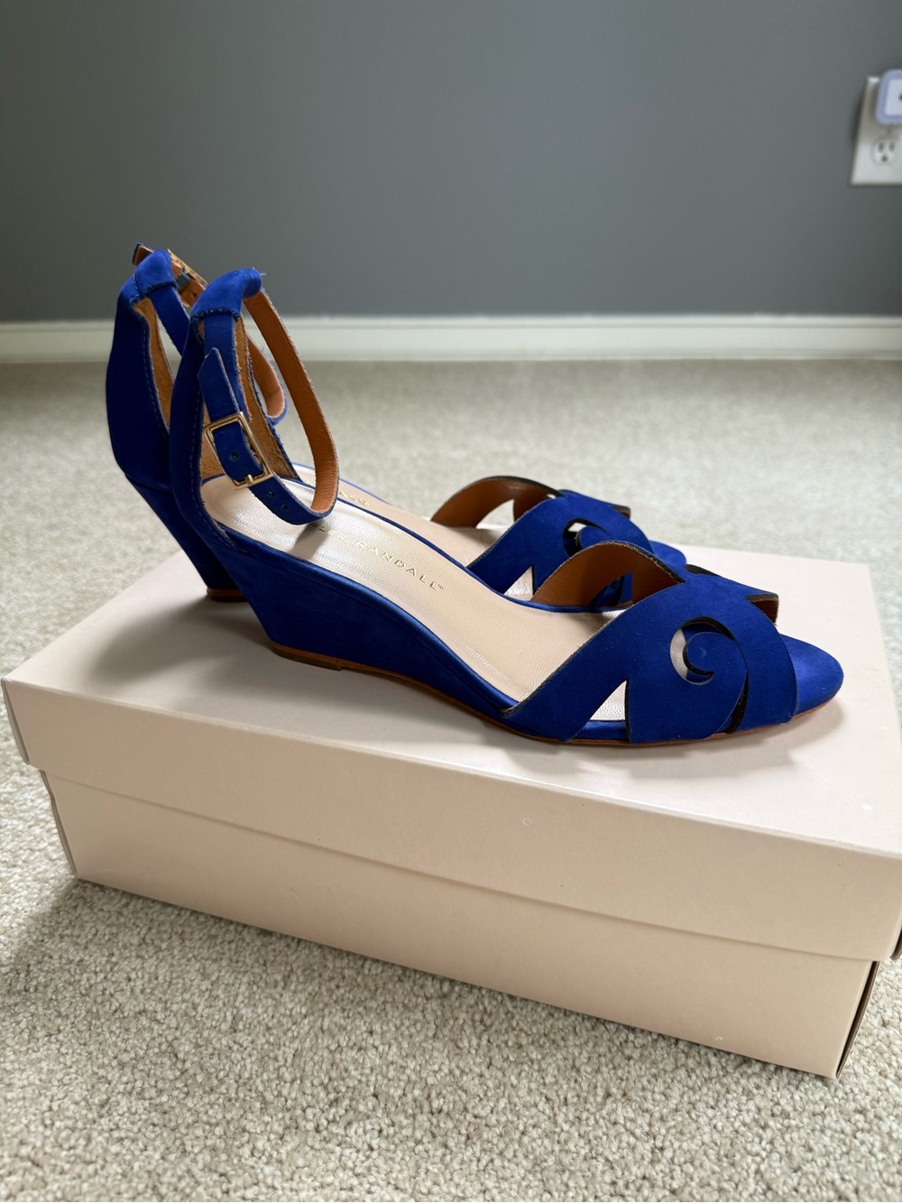 Loeffler Randall Amelie Blue Laser Cut Wedge Sandals Size 6